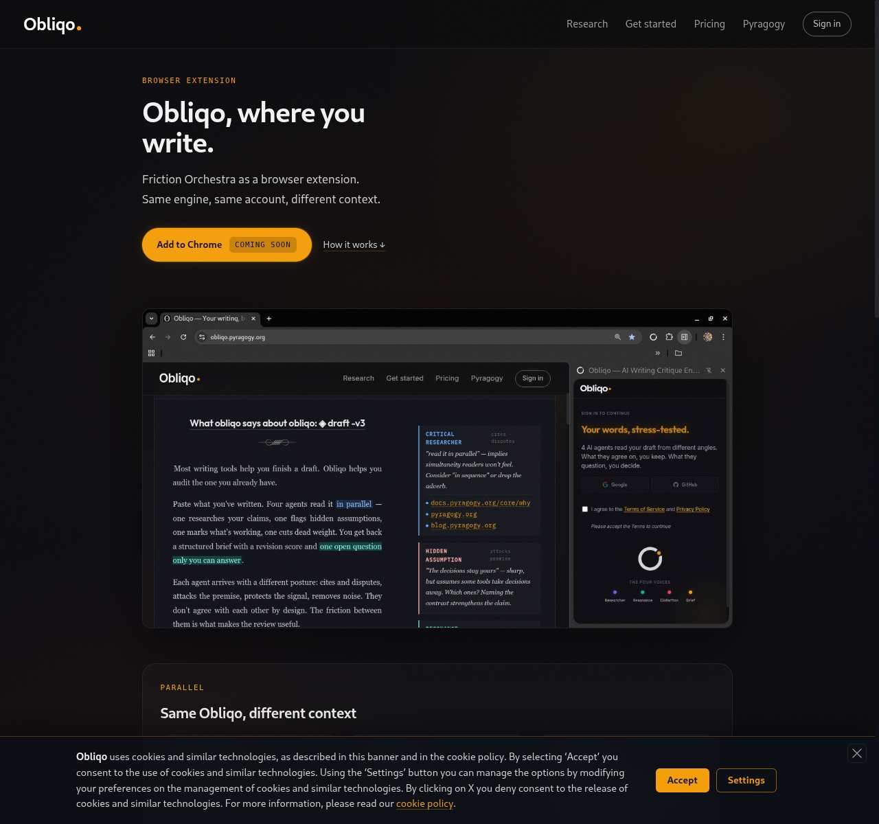 Obliqo Chrome extension screenshot